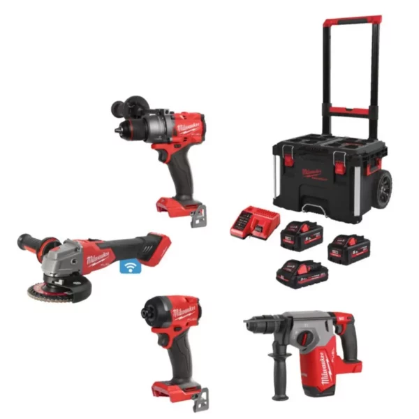 Pack Milwaukee M18 FUEL Ultimate : 4 outils pro perceuse, meuleuse, perforateur, visseuse à chocs + 3 batteries