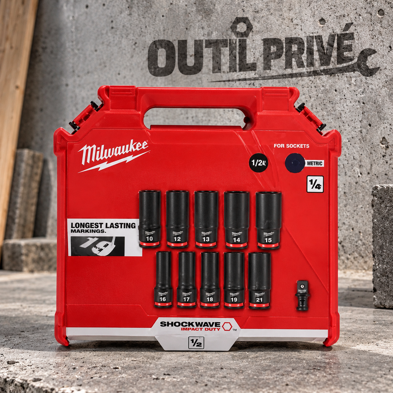 MILWAUKEE set de 10 douilles longues 1/2 Shockwave 4932480457
