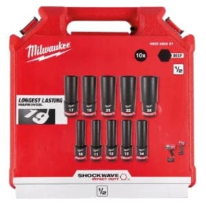 MILWAUKEE set de 10 douilles longues 1/2 Shockwave 4932480457