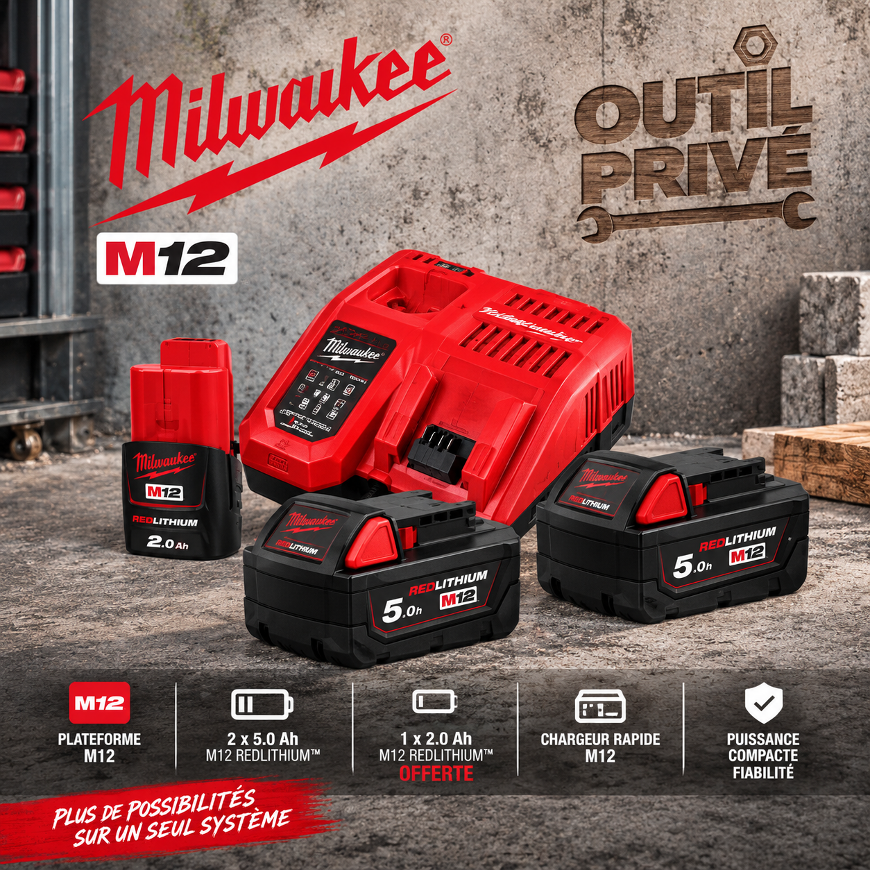 Pack Énergie M18 NRG-502 + Batterie M12 2.0 Ah Offerte